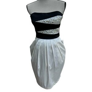 B. Darlin Cream Black Colorblock Beaded Strapless Fit & Flare Dress 5/6 Y2K